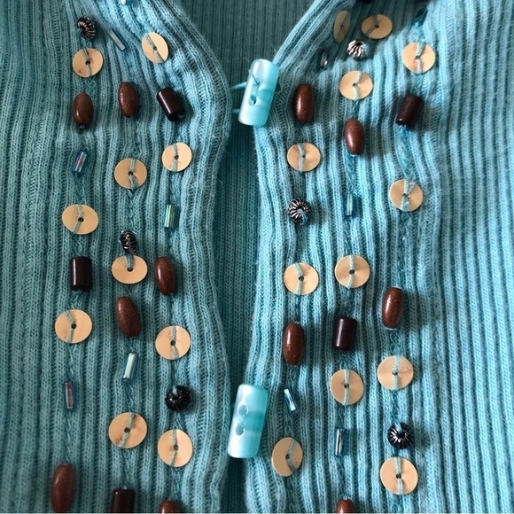 J.H. Collectibles 2pc. teal rib knit cardigan sweater set in size L - Picture 3 of 8